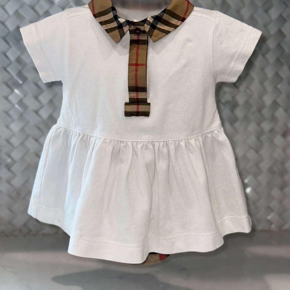 Burberry Check Trim Stretch Cotton Piqué Dress with Bloomers